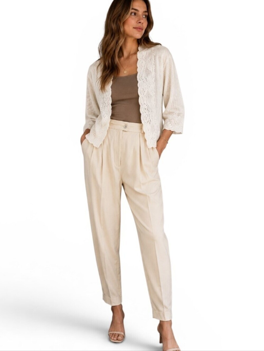 Vintage Jones New York 100% Silk Cream Pleated Trousers. Size 6